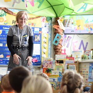 Teacher talking to students